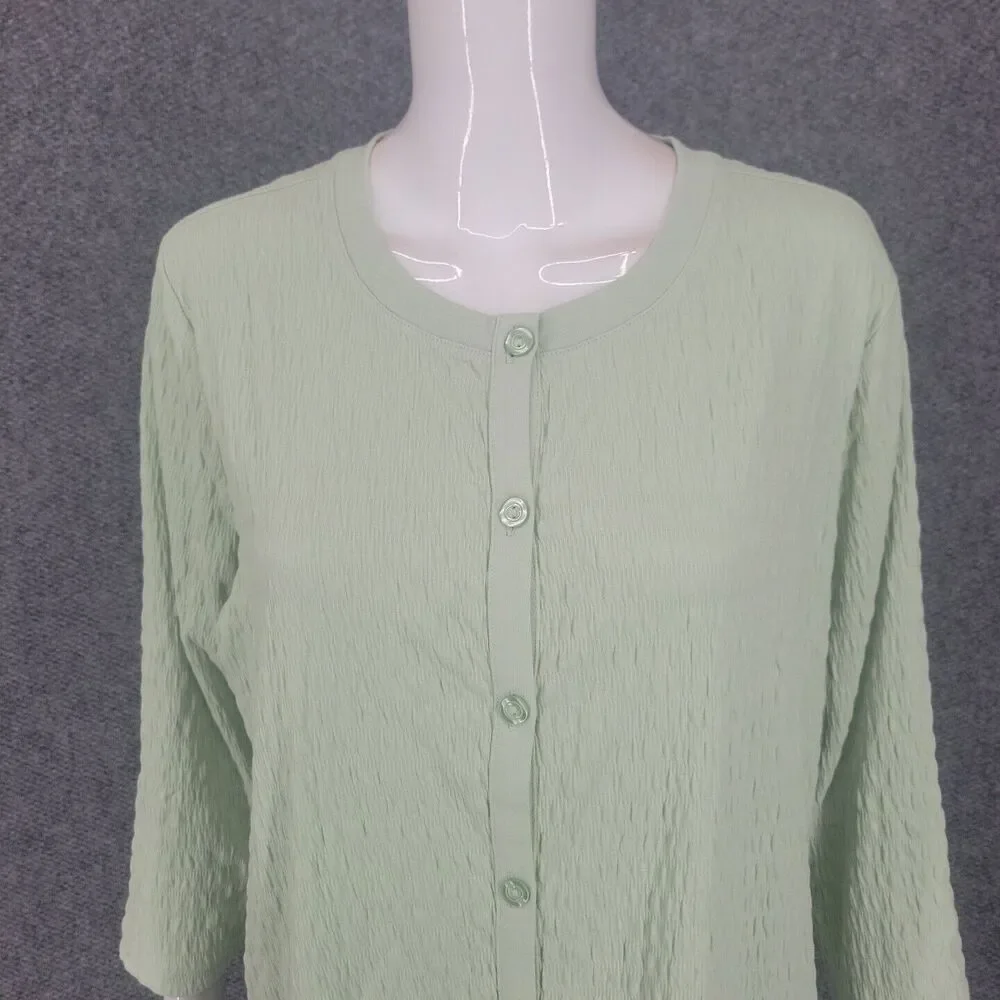 Isaac Mizrahi Live Crinkle Knit Modern Button Cardigan X-Large Sz Green Top - Picture 4 of 10
